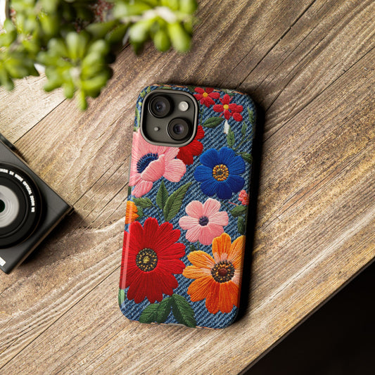 Embroidered Denim Floral Phone Case 🌸