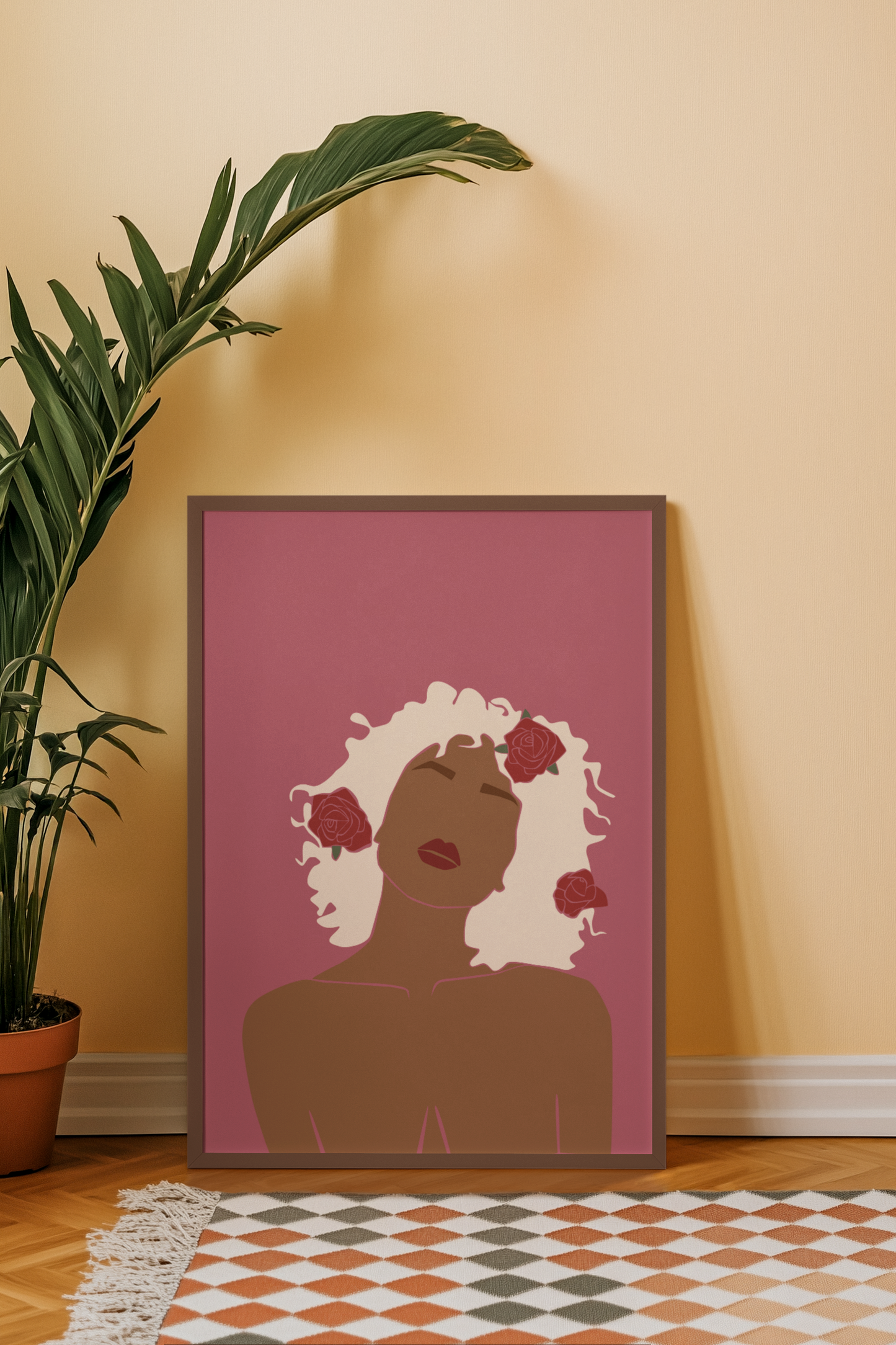 Divine Bloom – Minimalist Afro Feminine Silhouette Art Print