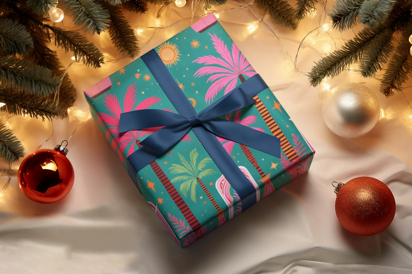Colourful palm tree wrapping paper