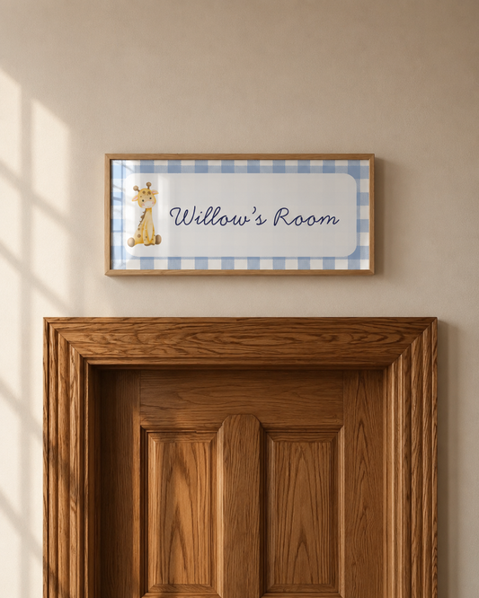 Personalised Gingham Giraffe Nursery Name Sign