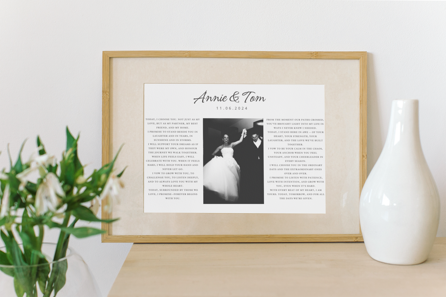 Custom Black & White Wedding Vow Print