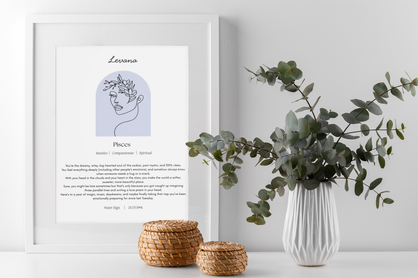 Personalised Pisces Zodiac Print