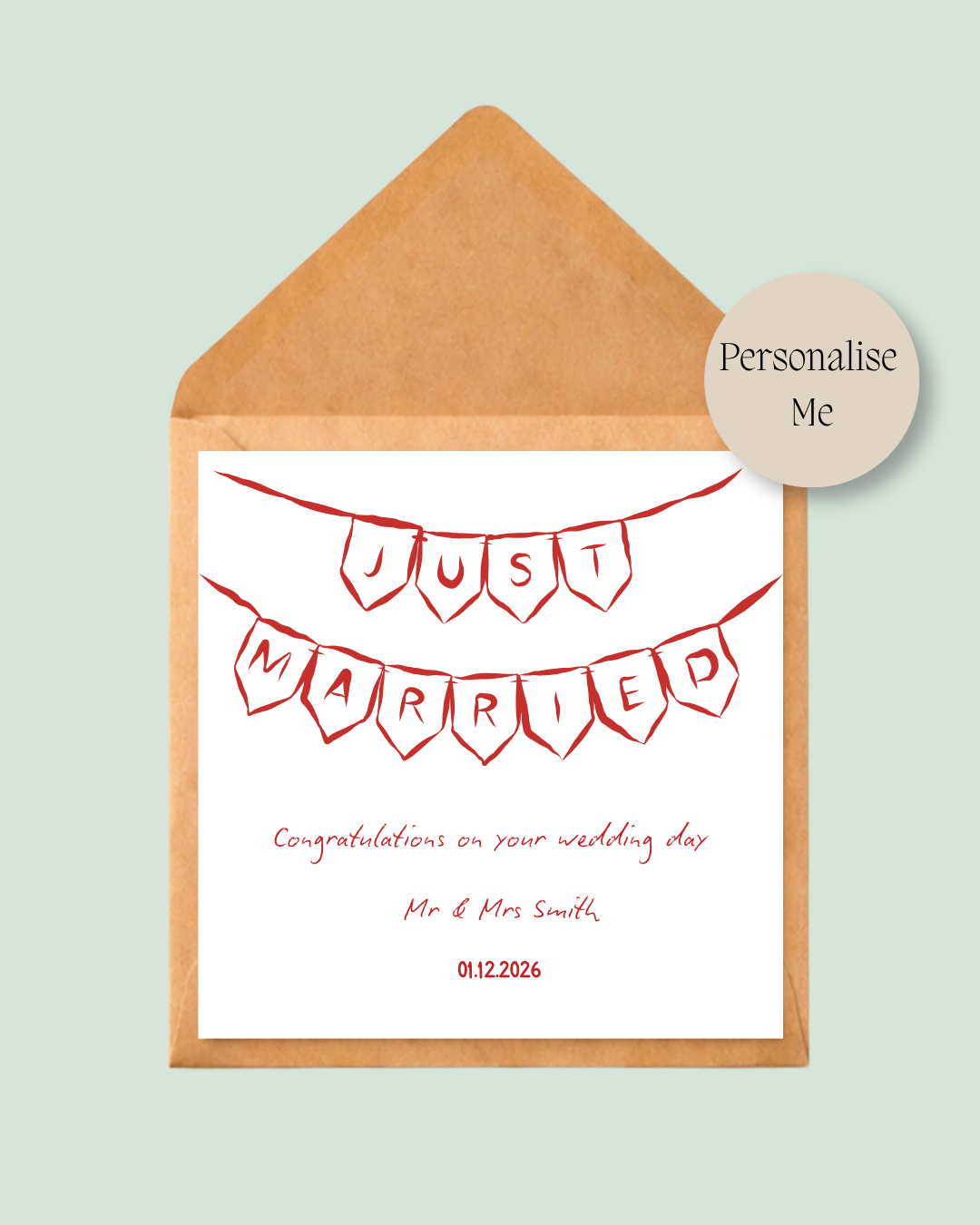 Just Married Hand Drawn Wedding Card