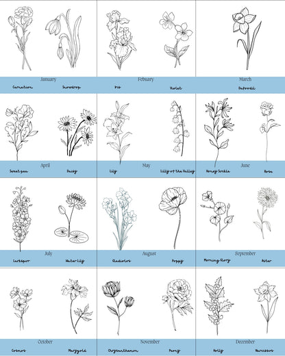 Personalised Birth Month Flower Prints | Botanical Line Art
