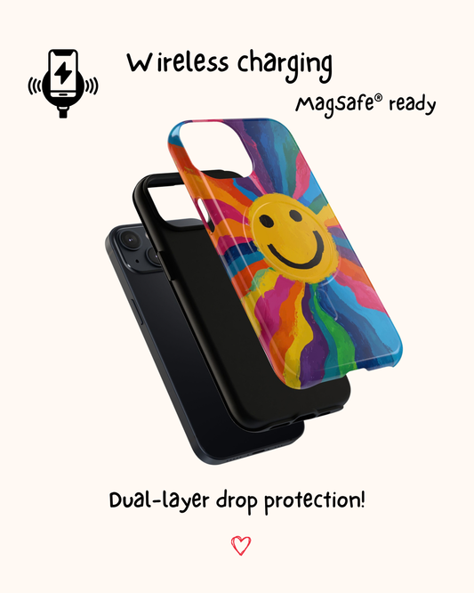 Colourful Retro Hippy Sun iPhone Case 🧡