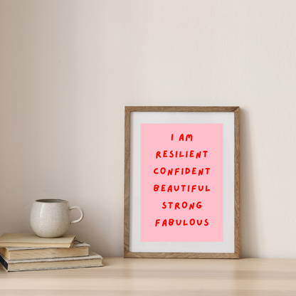Empowering Wall Art – I AM Resilient” Daily Affirmation Print