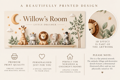 Personalised 3D Effect Safari Nursery Print