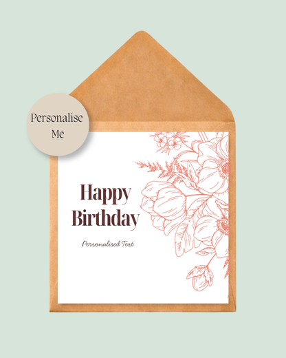 Pink line art flowers card