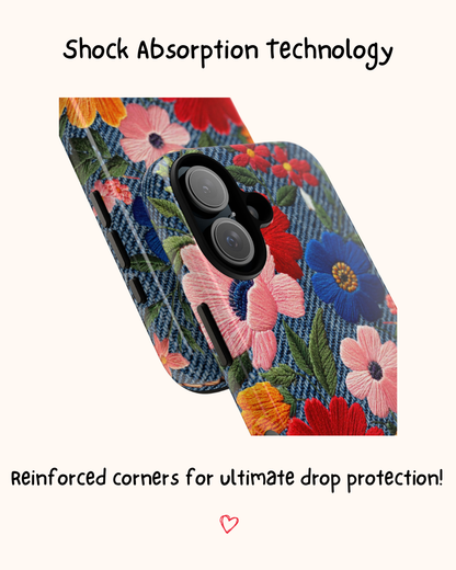 Embroidered Denim Floral Phone Case 🌸