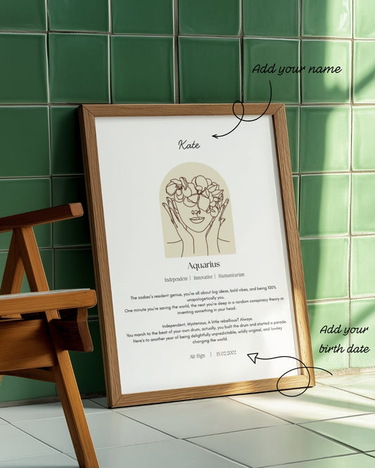 Personalised Aquarius Zodiac Print
