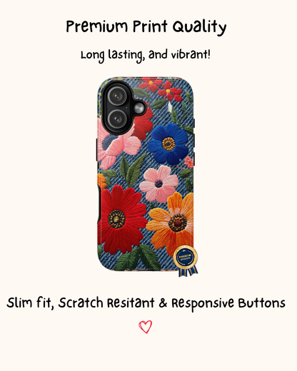 Embroidered Denim Floral Phone Case 🌸