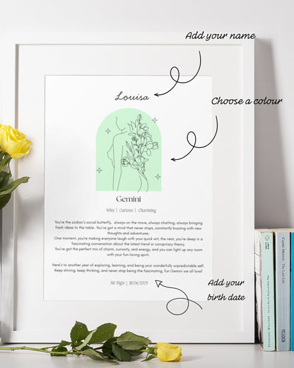 Personalised Gemini Zodiac Print