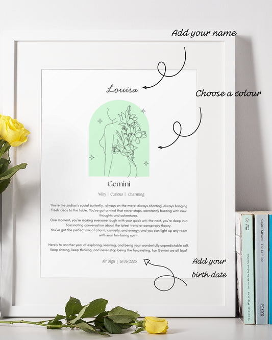 Personalised Gemini Zodiac Print