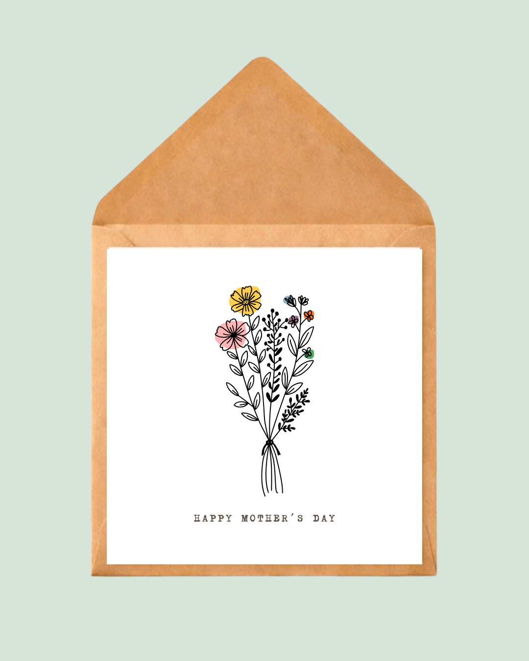 Happy Mother's Day Line-art Floral Bouquet
