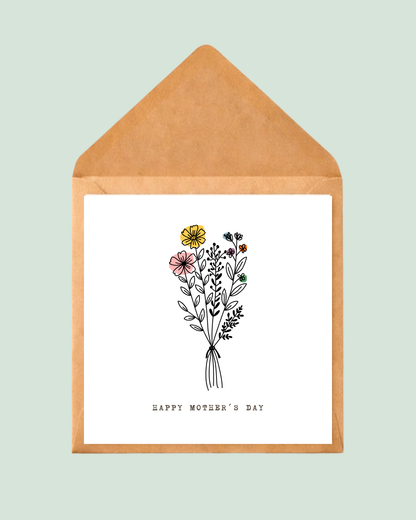 Happy Mother's Day Line-art Floral Bouquet
