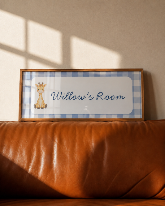 Personalised Gingham Giraffe Nursery Name Sign