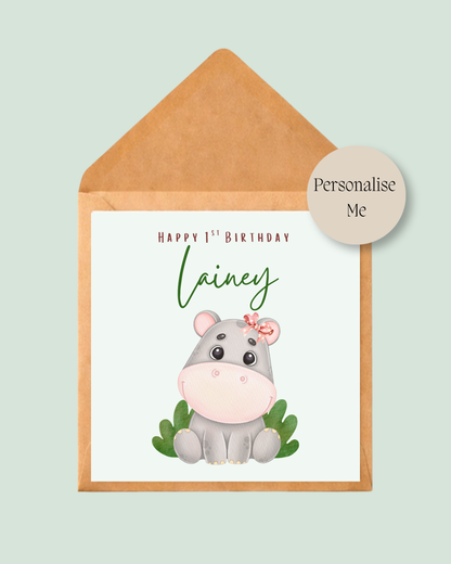 Cute Hippo Birthday Card