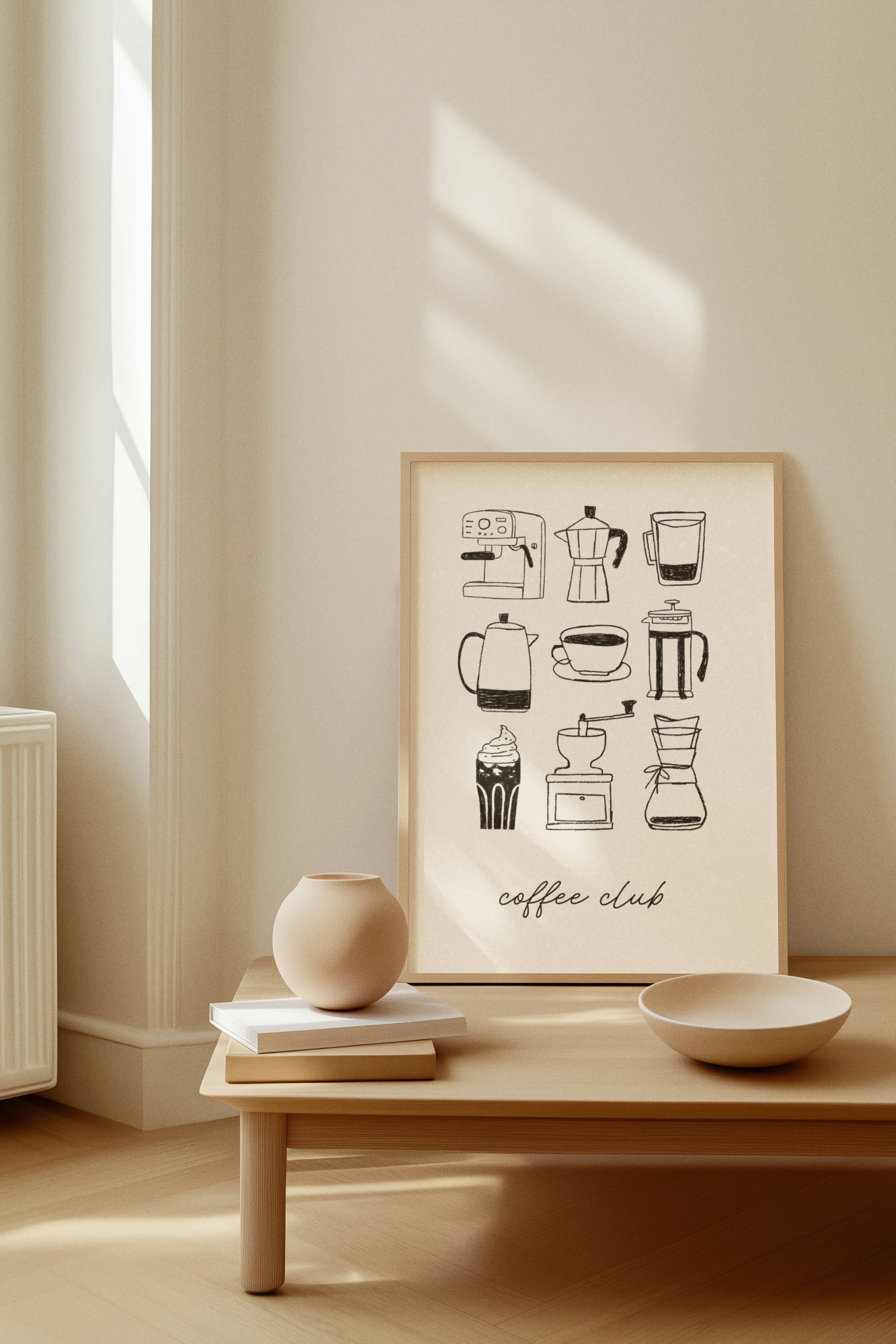 Hand drawn coffee wall art print