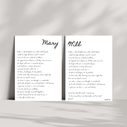 Remember your special day, everyday! Wedding Vow Print