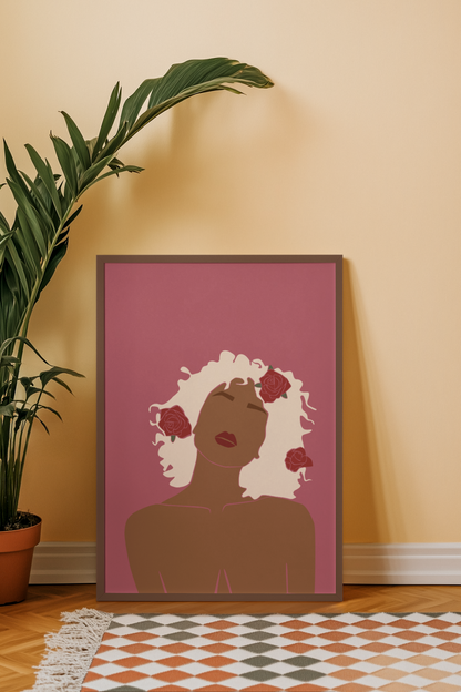 Divine Bloom – Minimalist Afro Feminine Silhouette Art Print