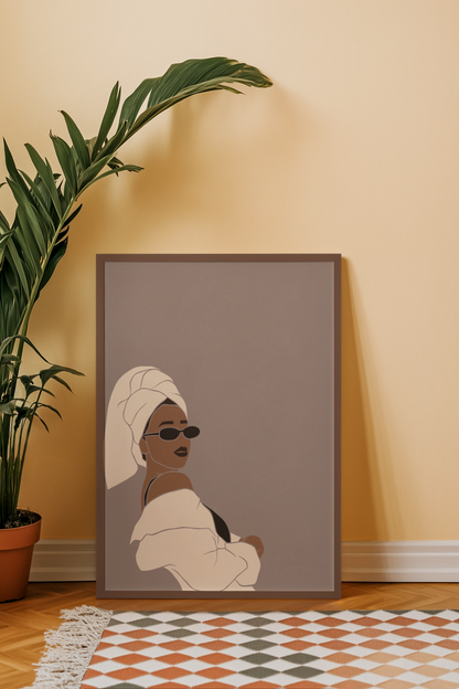 Glamour & Grace - Minimalist Black Girl Art Print