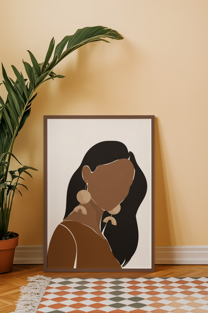 Earthy Elegance - Boho Abstract Woman Portrait Print