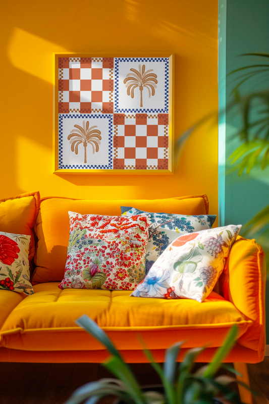 Boho Chic Checkered Palm Tree Art Print