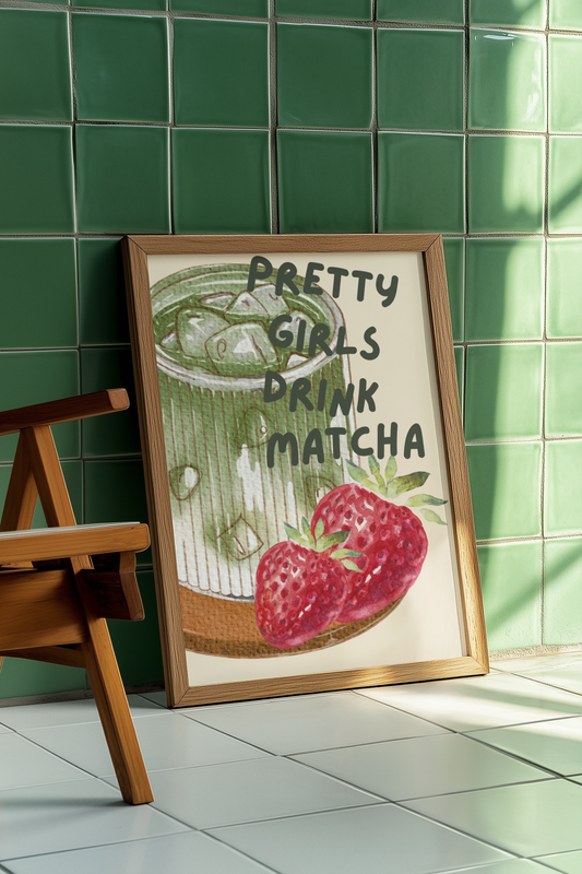 Strawberry Matcha Illustrated Drink Print
