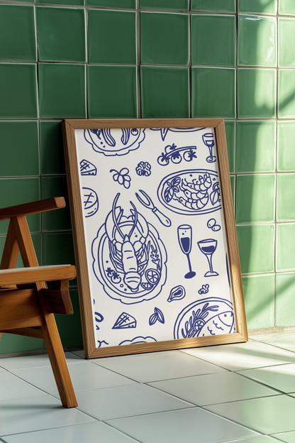 Seafood Kitchen Wall Art Print💙