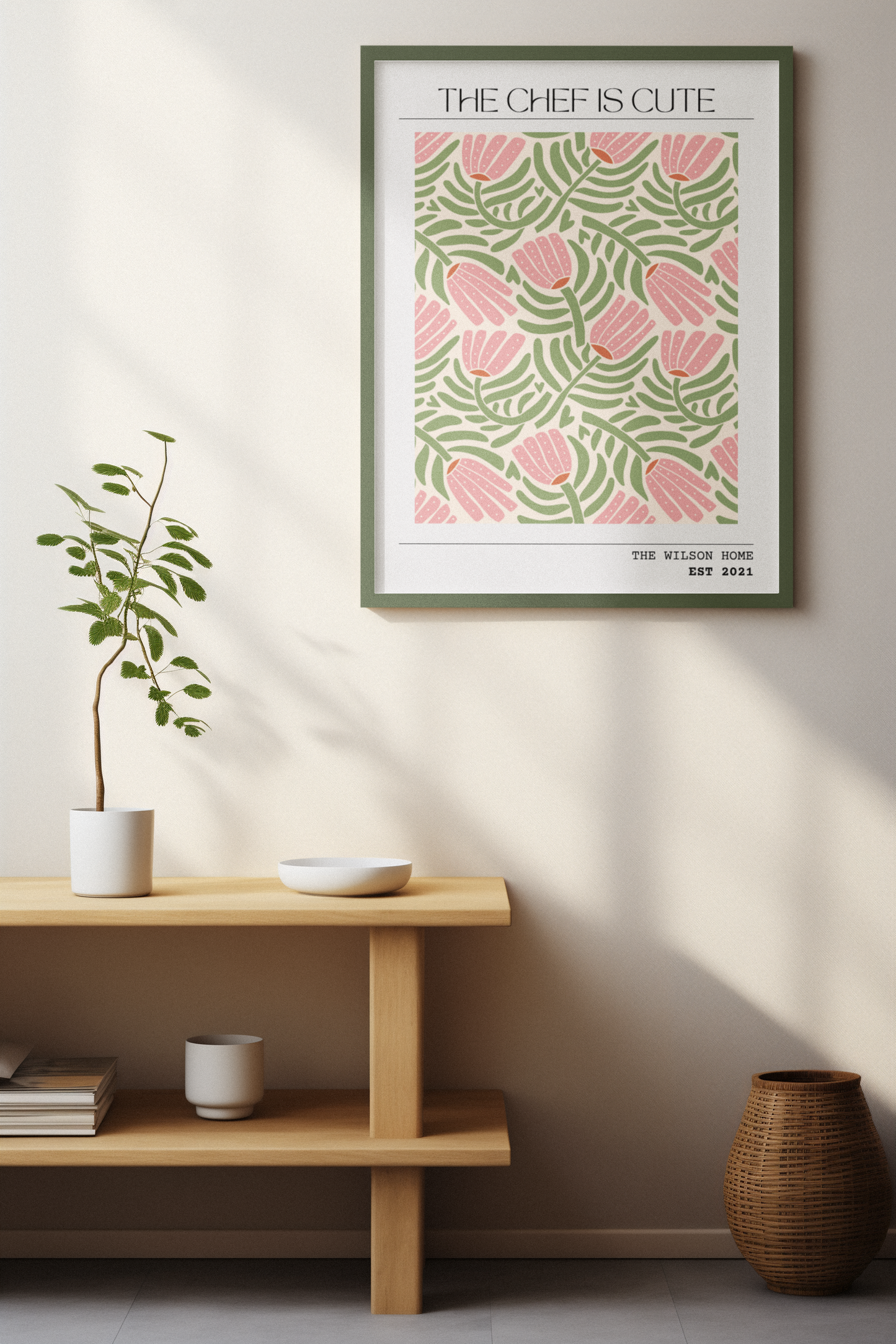 The Chef Is Cute - Personalised Kitchen Floral Art Print