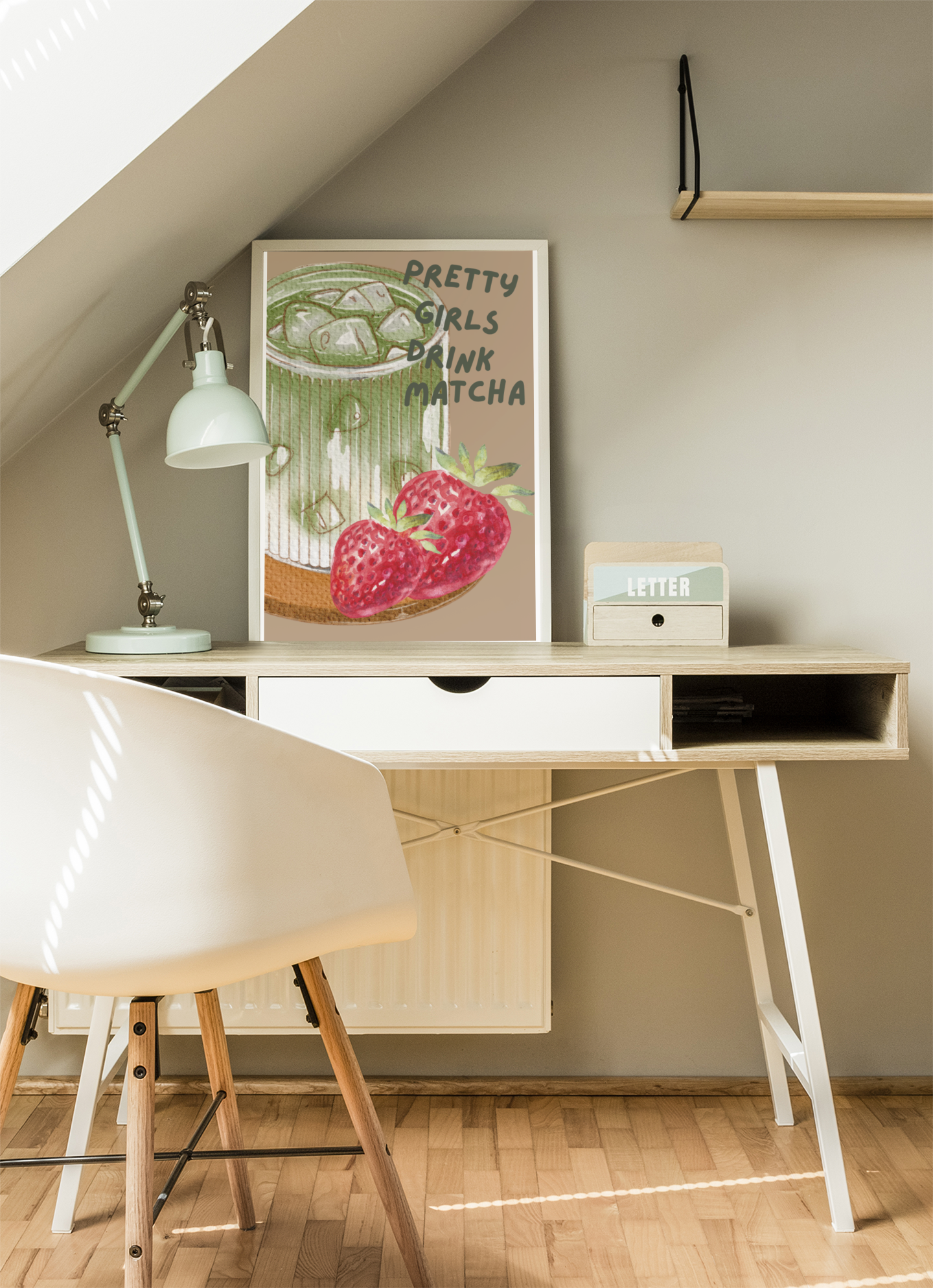 Strawberry Matcha Illustrated Drink Print