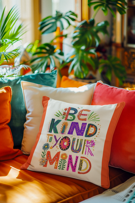 Colourful Be Kind to Your Mind Throw Pillow