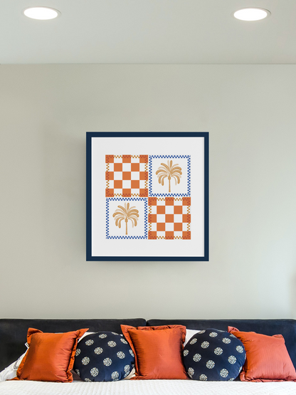 Boho Chic Checkered Palm Tree Art Print