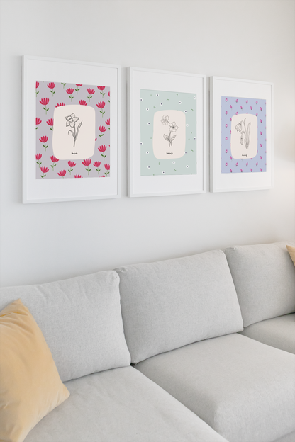 Personalised Birth Month Flower Prints | Botanical Line Art
