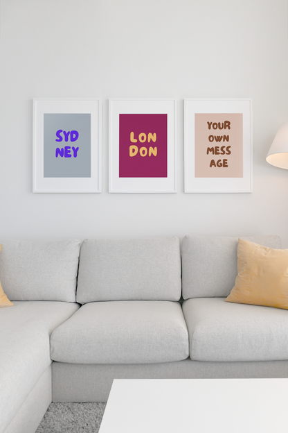 Personalised Retro Location Art Print | Colourful Bold Minimalist Typography