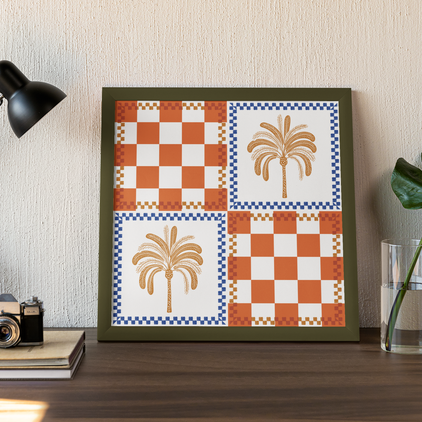 Boho Chic Checkered Palm Tree Art Print