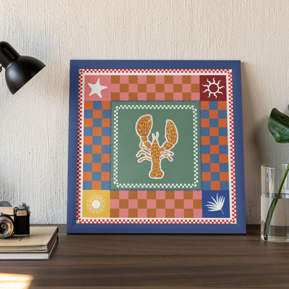Eclectic Coastal Charm Lobster & Checkered Art Print