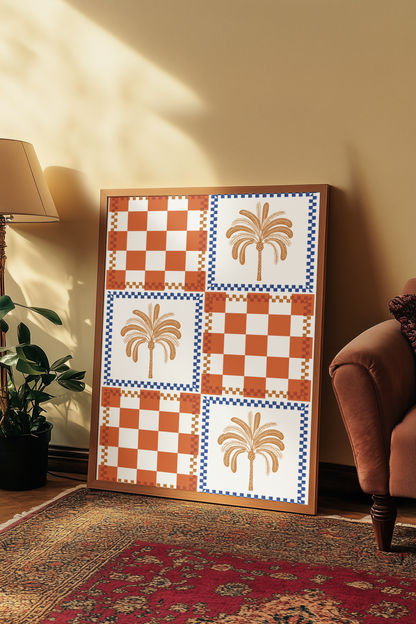 Boho Chic Checkered Palm Tree Art Print