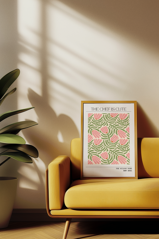 The Chef Is Cute - Personalised Kitchen Floral Art Print