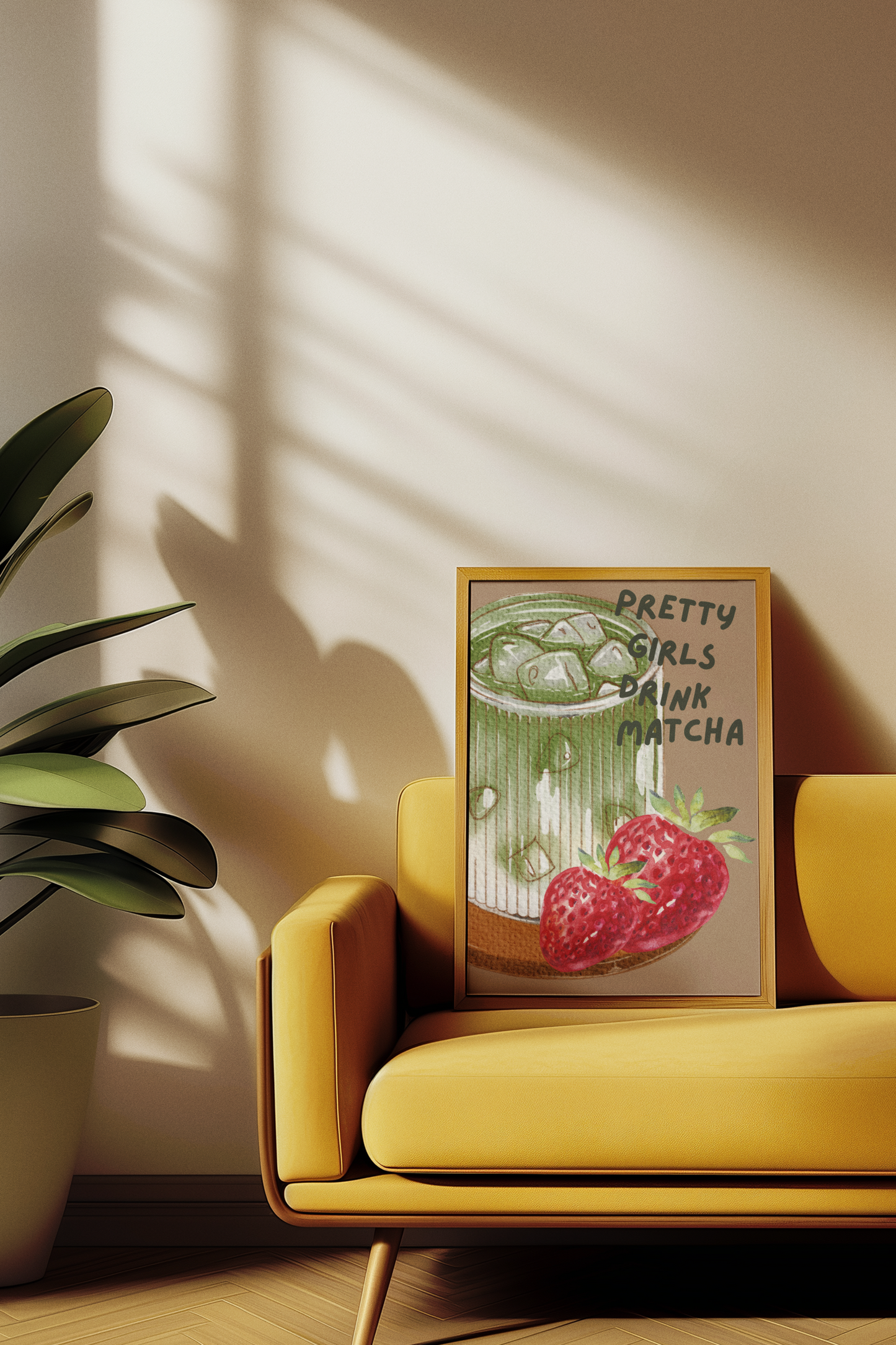 Strawberry Matcha Illustrated Drink Print