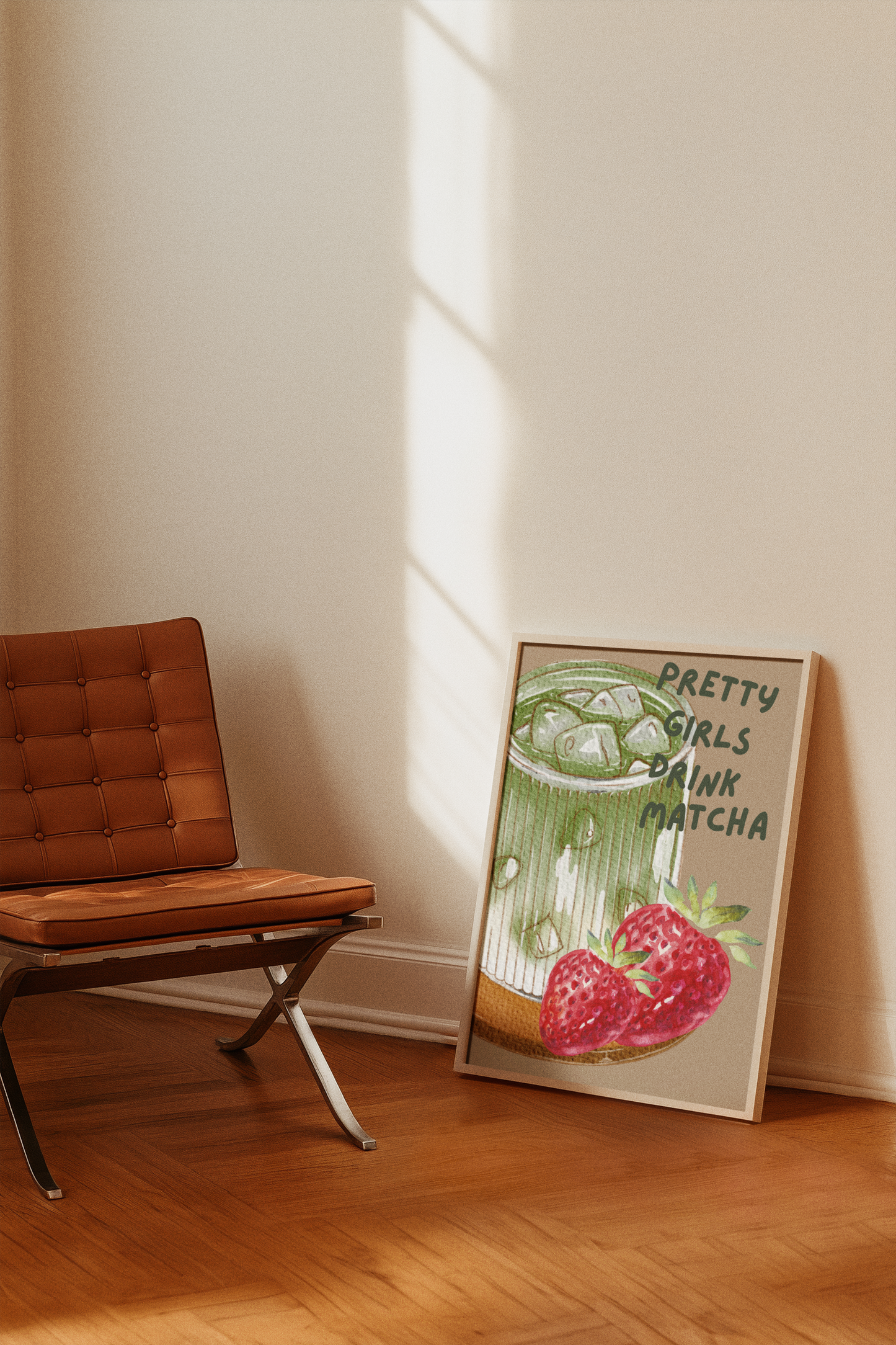 Strawberry Matcha Illustrated Drink Print