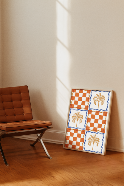 Boho Chic Checkered Palm Tree Art Print