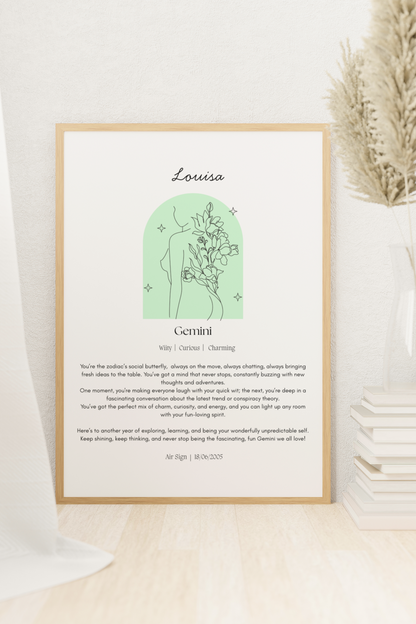 Personalised Gemini Zodiac Print