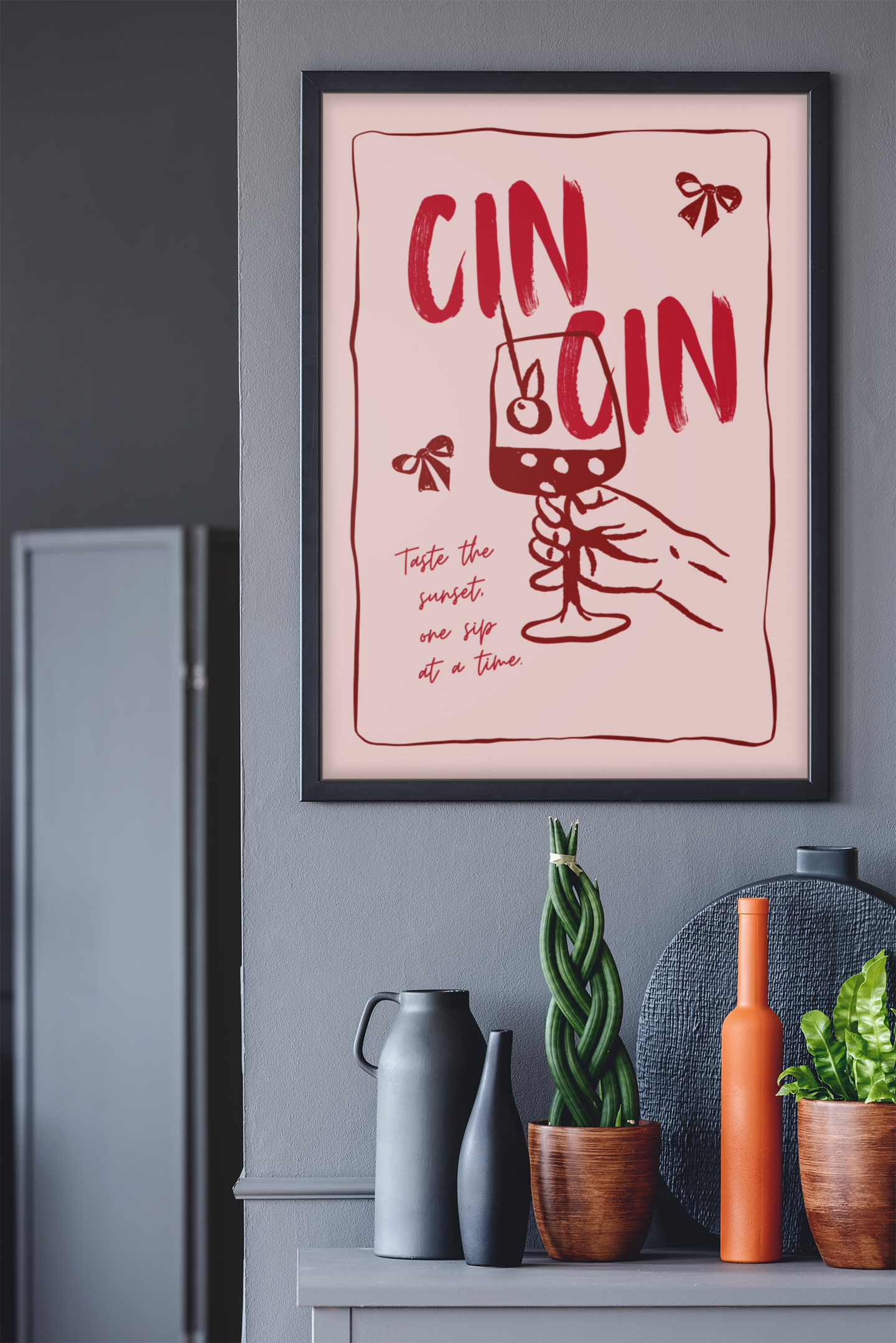 Cin Cin Retro Cocktail Wall Art Print