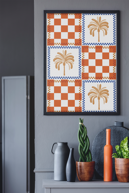 Boho Chic Checkered Palm Tree Art Print