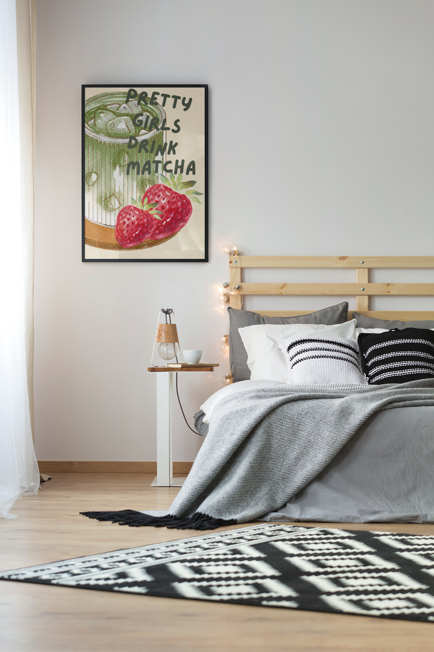Strawberry Matcha Illustrated Drink Print