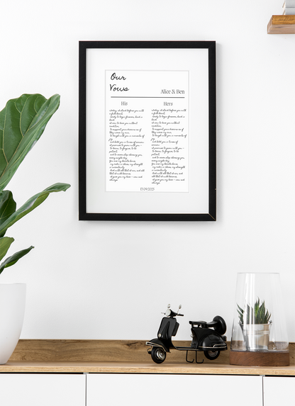 His & Hers Wedding Vows Art Print