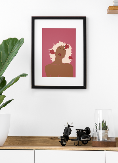 Divine Bloom – Minimalist Afro Feminine Silhouette Art Print
