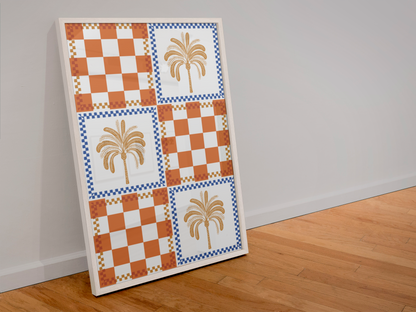 Boho Chic Checkered Palm Tree Art Print