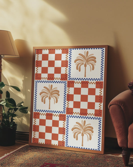 Boho Chic Checkered Palm Tree Art Print